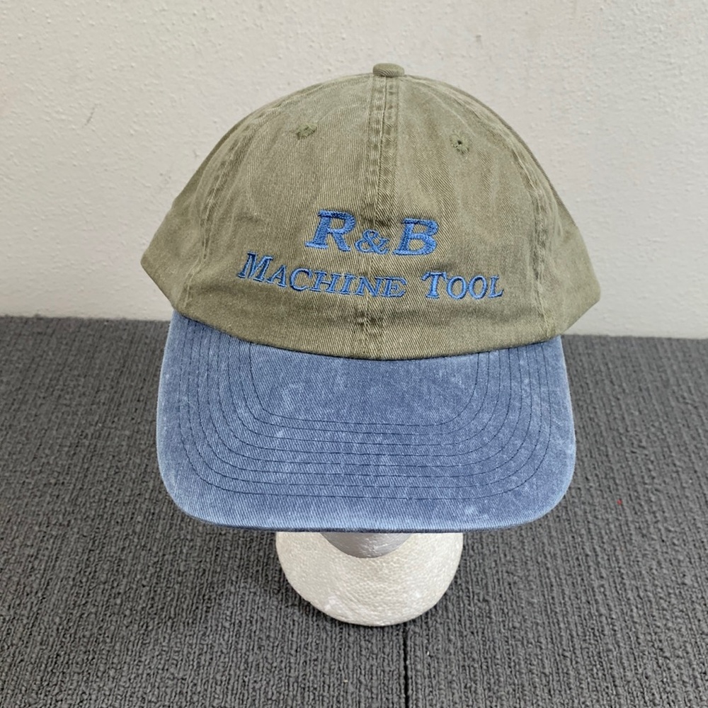 R&B Machine Tool Baseball Hat Mens Adjustable Olive Blue Acid Wash Strapback Cap